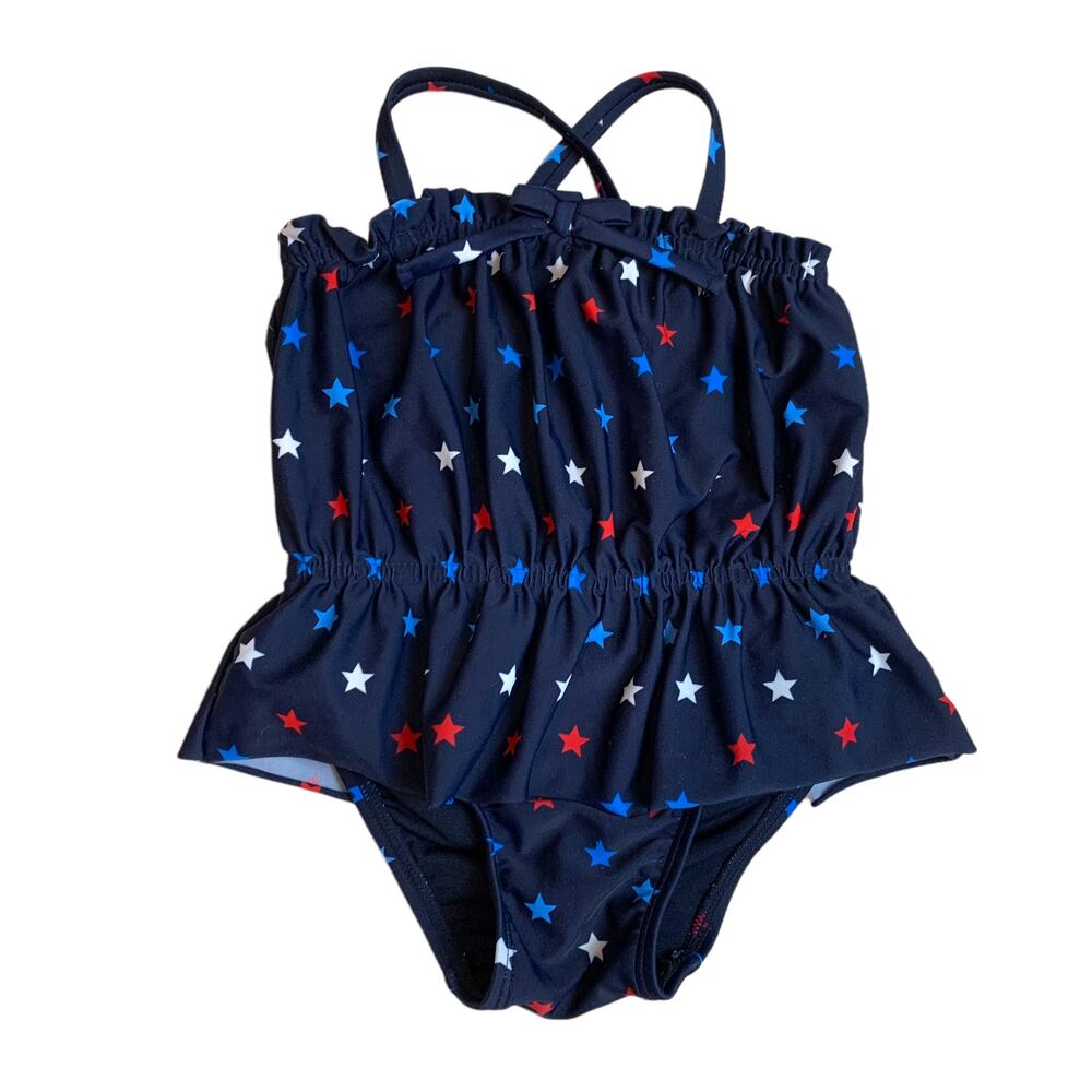 Baby Gap Blue Ruffle Star Print Peplum Swimsuit 4th July Baby Girl 12-18 Months